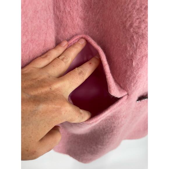 Kate Spade Tulip Pink Faux Fur Collar Crystal Button Front Wool Blend Coat sz 2 - Picture 8 of 11